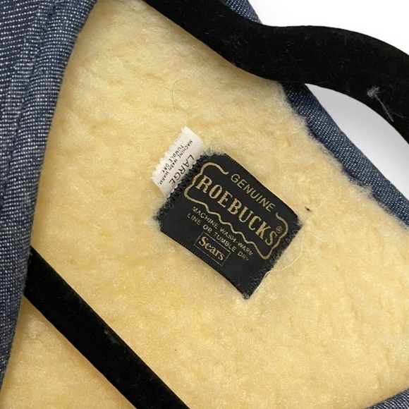 Vintage 70s 80s Roebucks Sherpa Lined Denim Vest Size Large Jean Sears Western - Picture 2 of 3